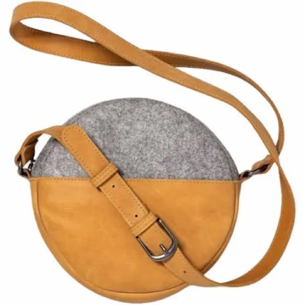 Leather & felt round crossbody bag